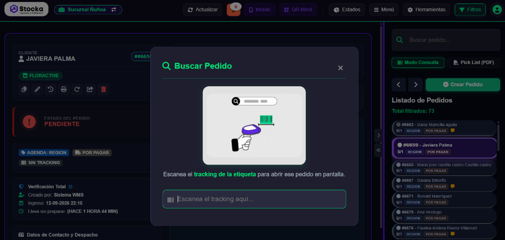 Stocka Picker Escaneo de Etiqueta de Tracking
