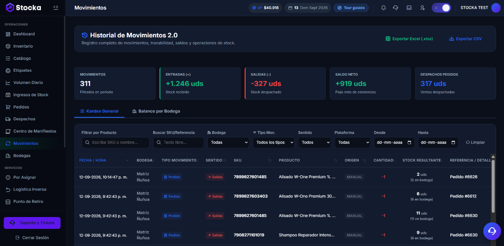 Historial de Movimientos 2.0 y Kardex - Stocka WMS
